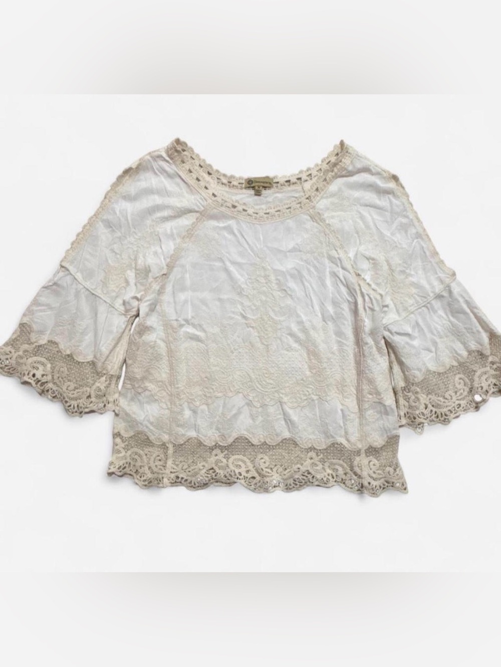 Boho Democracy White Lace & Crochet Peasant Blouse